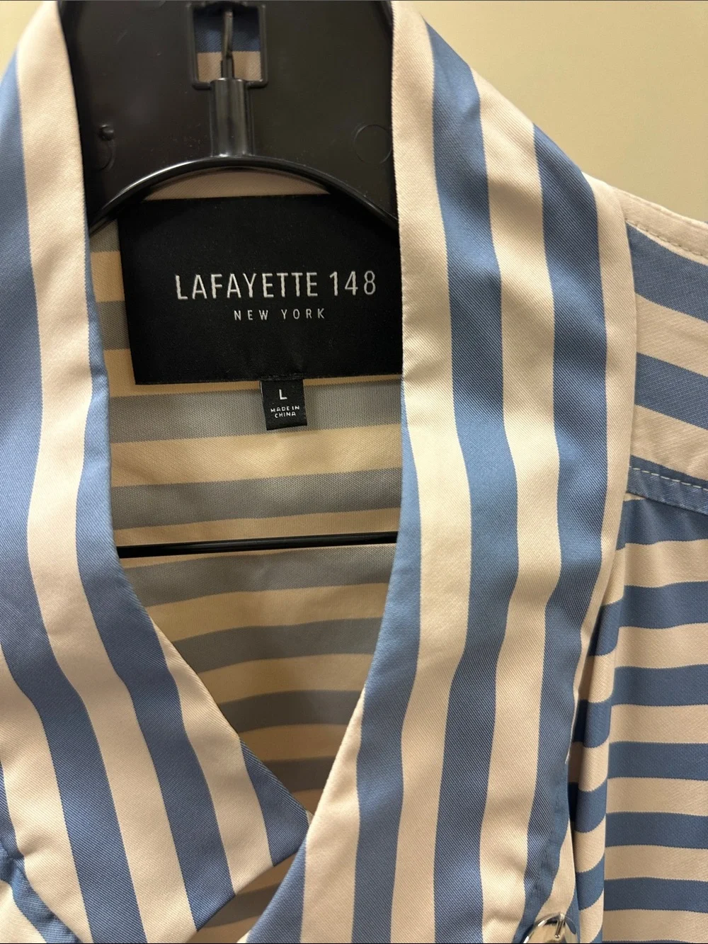Lafayette 148 New York Light Blue and White Striped Drawstring Jacket
